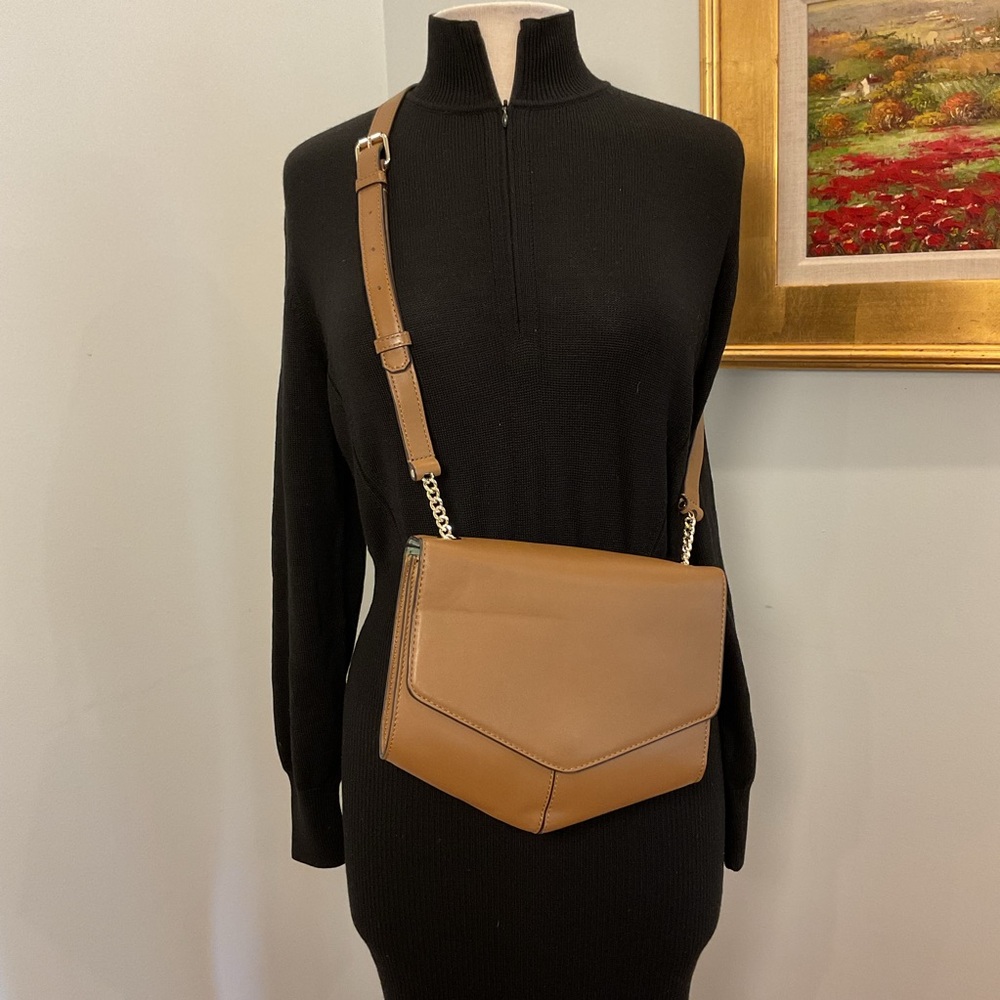 Sandro Paris Envelope Crossbody Bag Cognac Leather Gold Chain – NWT